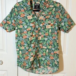 Massive Green Floral Christmas Casual Men's Button Down Shirt Size Small AM
